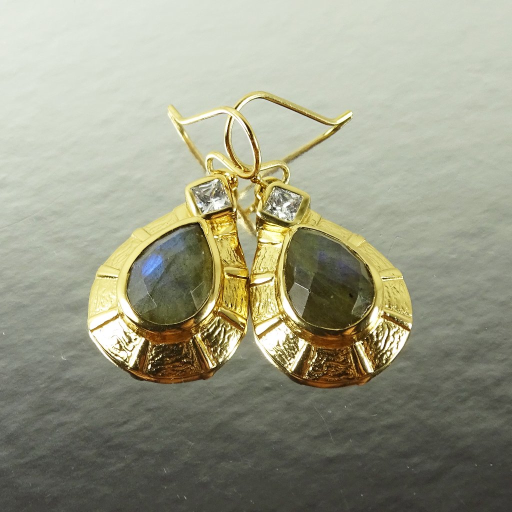 Melinda Maria Gold Plated Faceted Labradorite & Cubic Zirconia Dangle Earrings